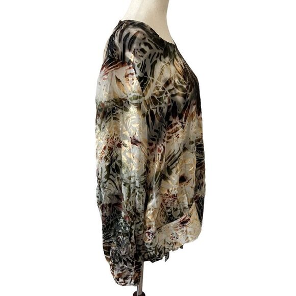 Chico’s Silk Blend Burnout Velvet Long Sleeve Top Blouse Earth Tones Large - Picture 2 of 9